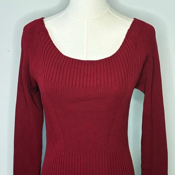Jason Wu Collective Off the Shoulder Back Tie Maroon Sweater Dress Womens Medium - Picture 2 of 10